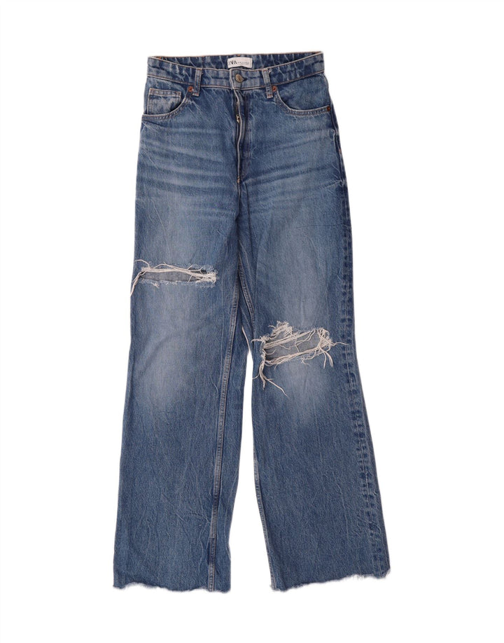 ZARA Womens Distressed Straight Jeans EU 38 Small W28 L30 Blue Cotton Vintage Zara and Second-Hand Zara from Messina Hembry 