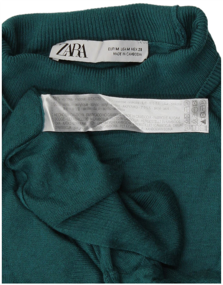Zara Dame Turtle Neck Jumper Sweater UK 14 Medium Green Viscose
