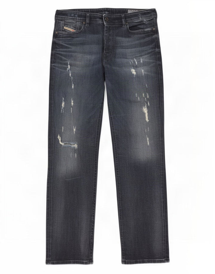 Diesel Herre Reen Distressed Regular Straight Jeans W30 L32 Blue Cotton