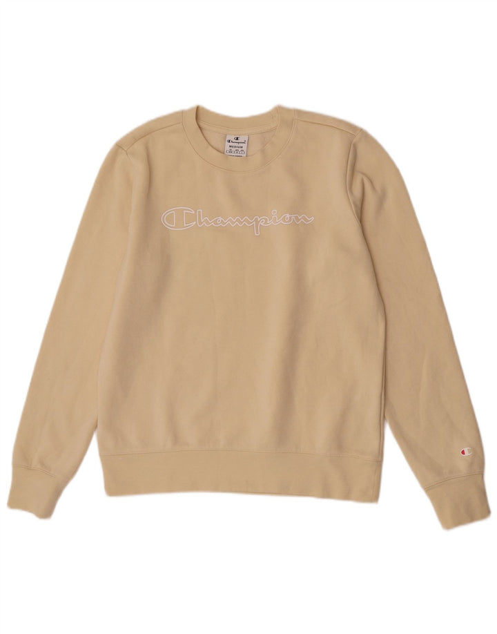 Champion Dame Grafisk Sweatshirt Jumper UK 12 Medium Gul Bomuld