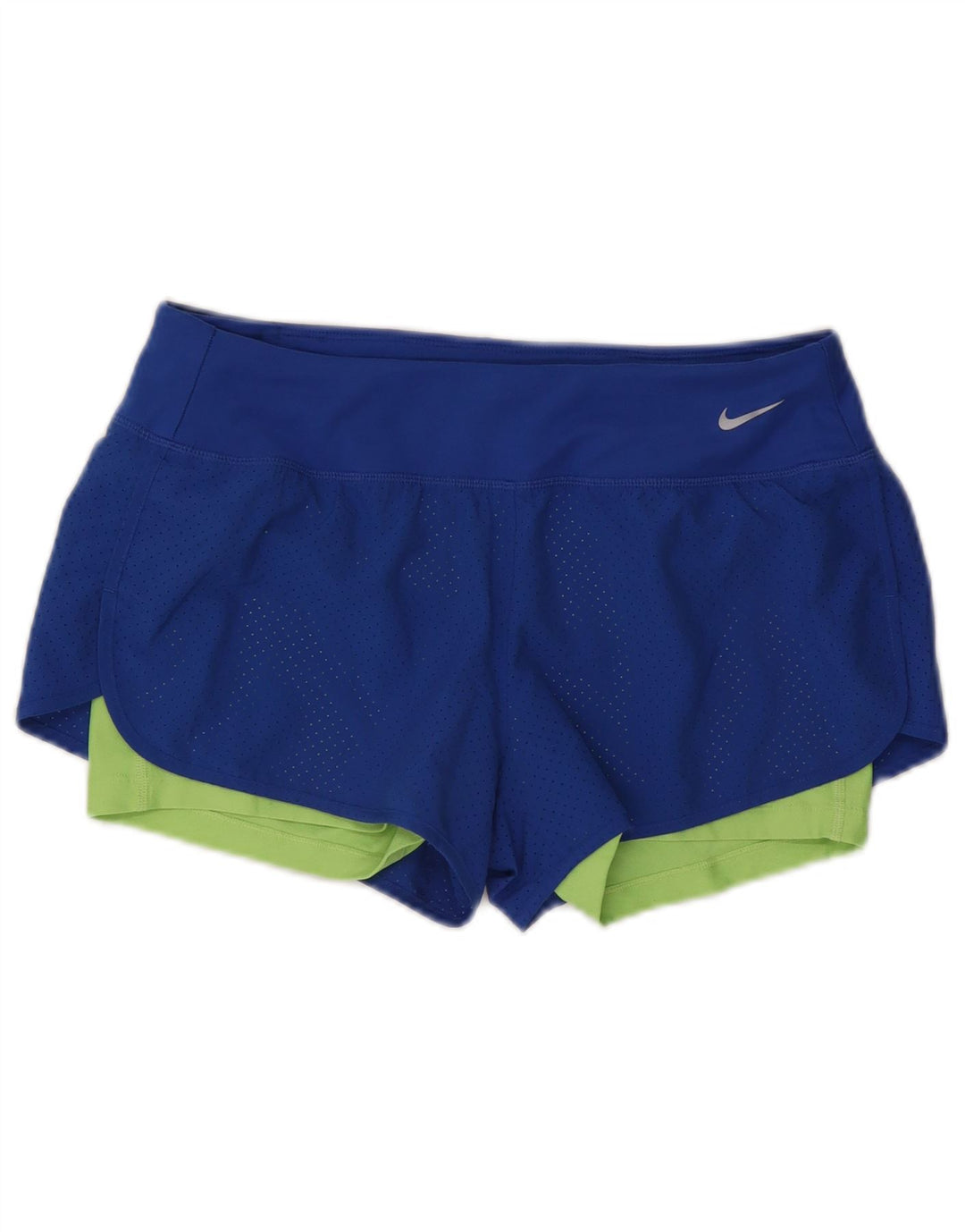 Nike Dame Dri Fit Sports Shorts UK 14 Medium Blue Colourblock Polyester