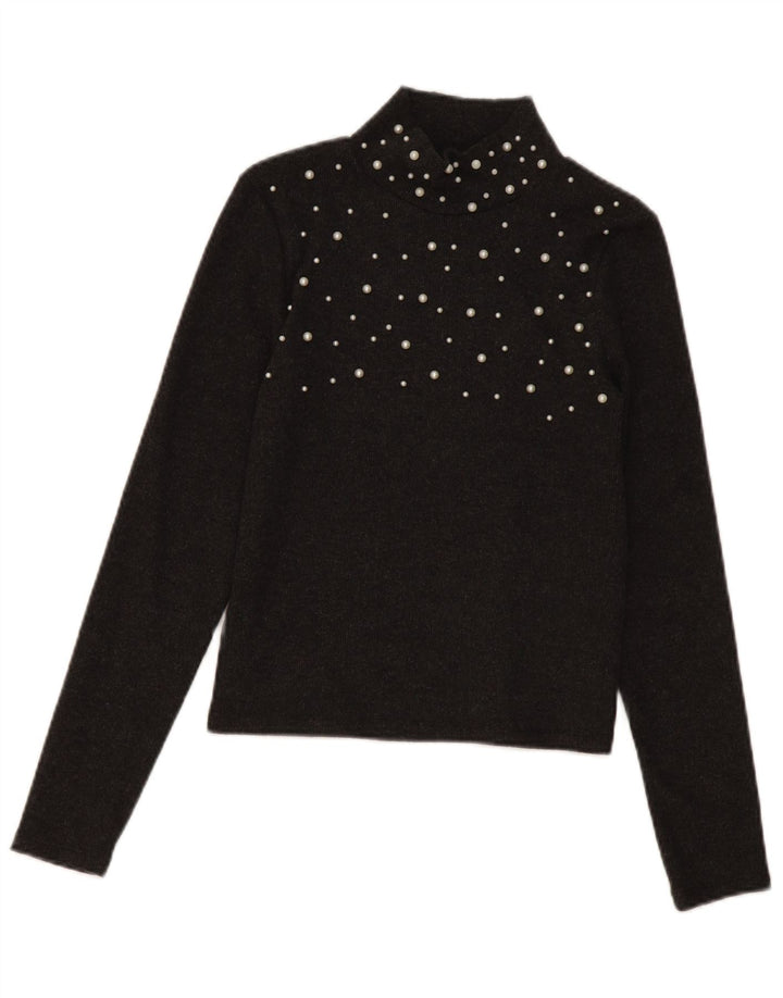 Zara Womens Crop Top Langærmet UK 12 Medium Sort Polyester