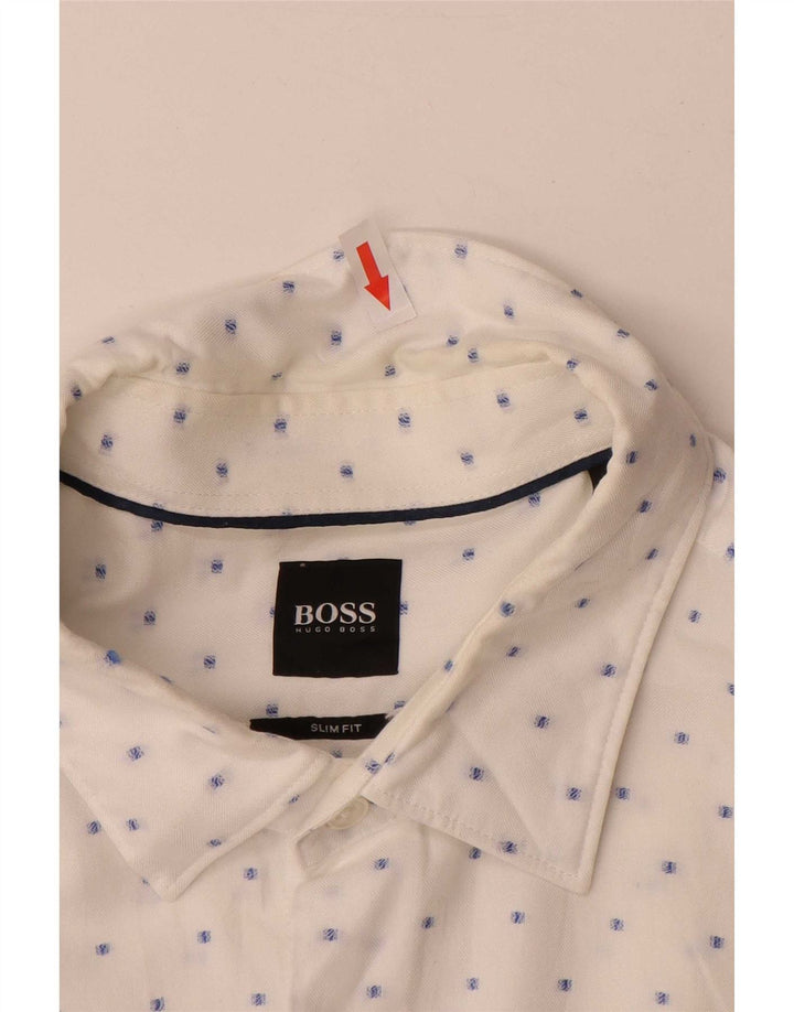 Hugo Boss Herre Slim Fit skjorte Stor hvid plettet bomuld