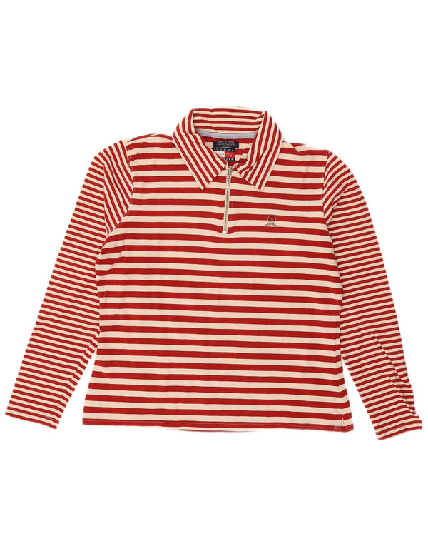 TOMMY HILFIGER langærmet poloshirt til kvinder UK 18 XL rødstribet bomuld