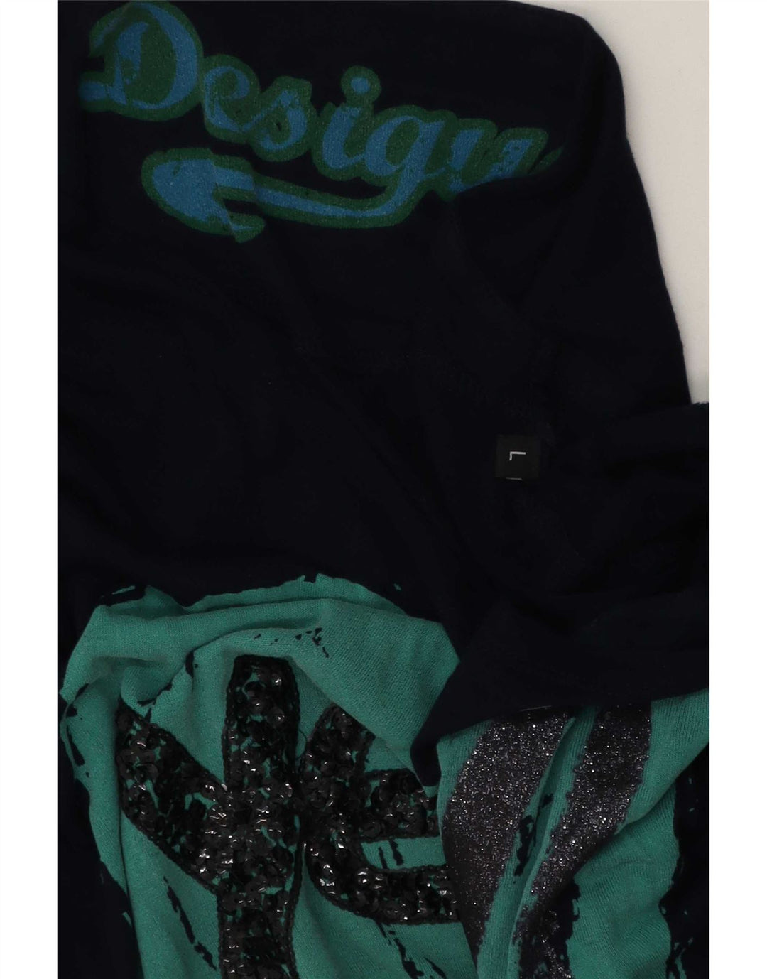 Desigual Kvinder Oversized Grafisk T-Shirt Top UK 16 Large Navy Blue