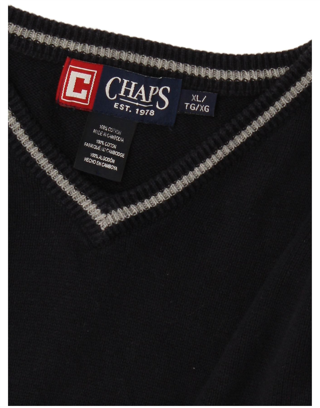 CHAPS Herre V-hals sweater XL Marineblå Bomuld