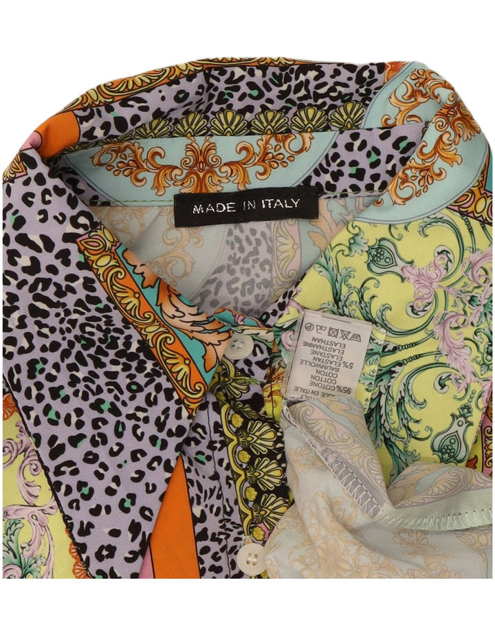 Vintage dameskjortebluse UK 14 Medium Flerfarvet Patchwork Bomuld