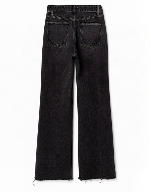 Zara Dame Højtliggende Distressed Wide Leg Jeans EU 38 Small W28 L33 Grå