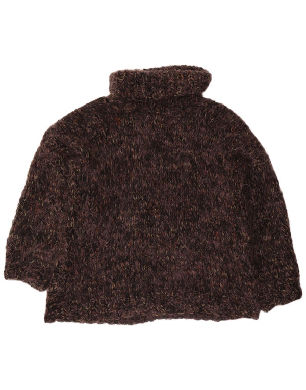 VINTAGE Dame Oversized rullehals sweater UK 22 3XL Brun Flecked