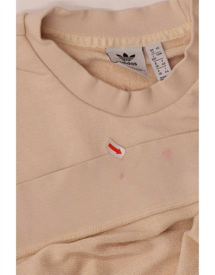 ADIDAS Womens Graphic Sweatshirt Jumper UK 12 Medium Beige Cotton Vintage Adidas and Second-Hand Adidas from Messina Hembry 