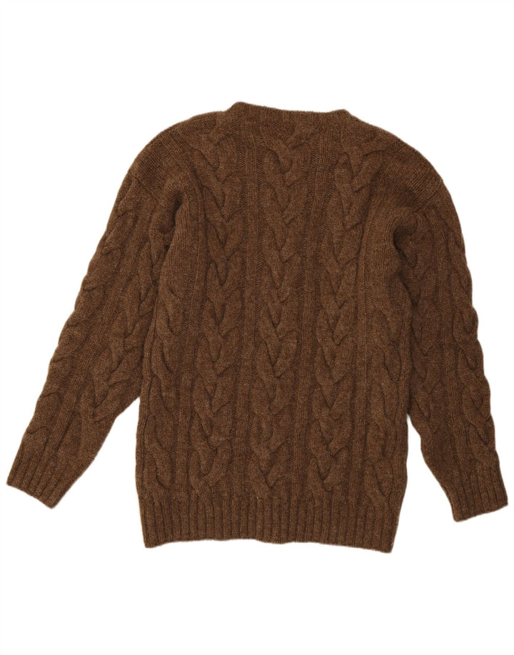 Vintage herre sweater med rund hals, medium brun uld