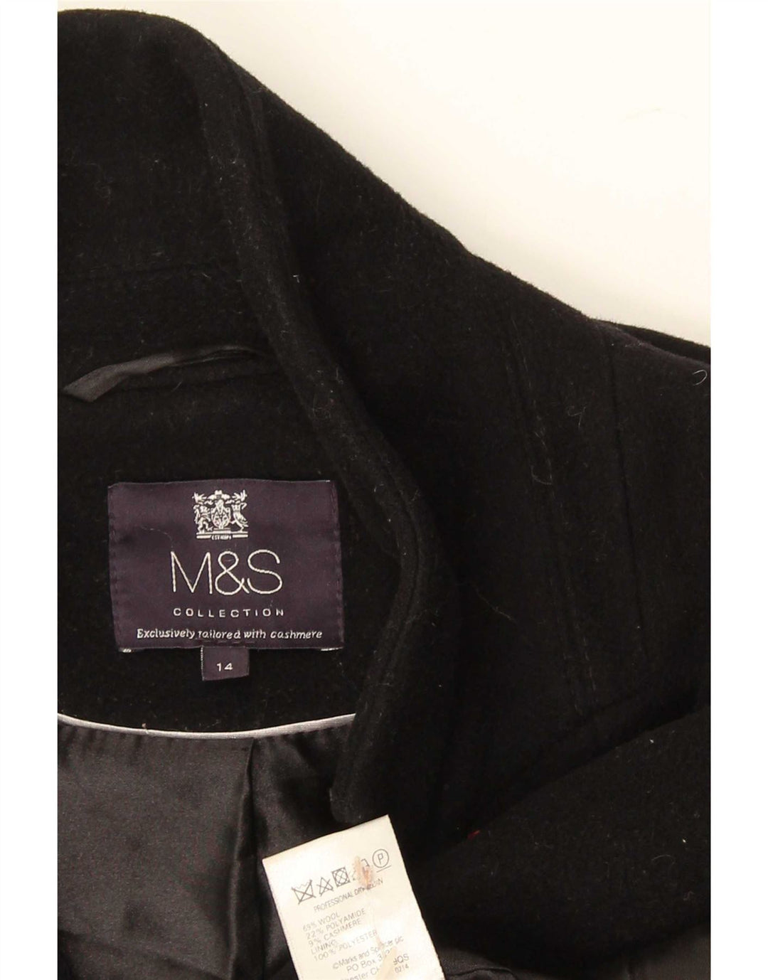 Marks & Spencer Dame Overfrakke UK 14 Stor Sort Uld