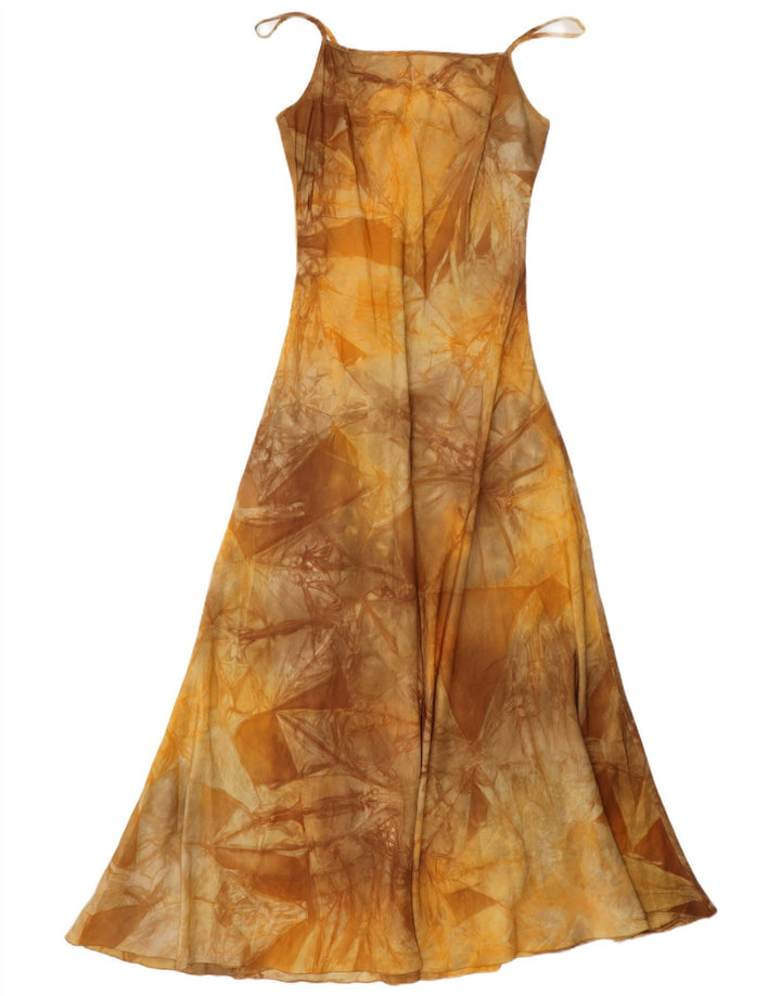 Vintage kvinders abstrakt mønster Maxi Slip Dress IT 44 Medium Brun Silke