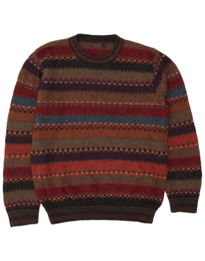 Vintage herre rund hals sweater IT 52 stor flerfarvet stribet