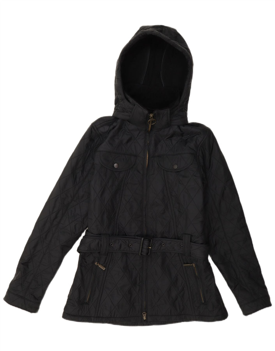Barbour Dame Hætte Quiltet Jakke UK 12 Medium Grå Polyamid