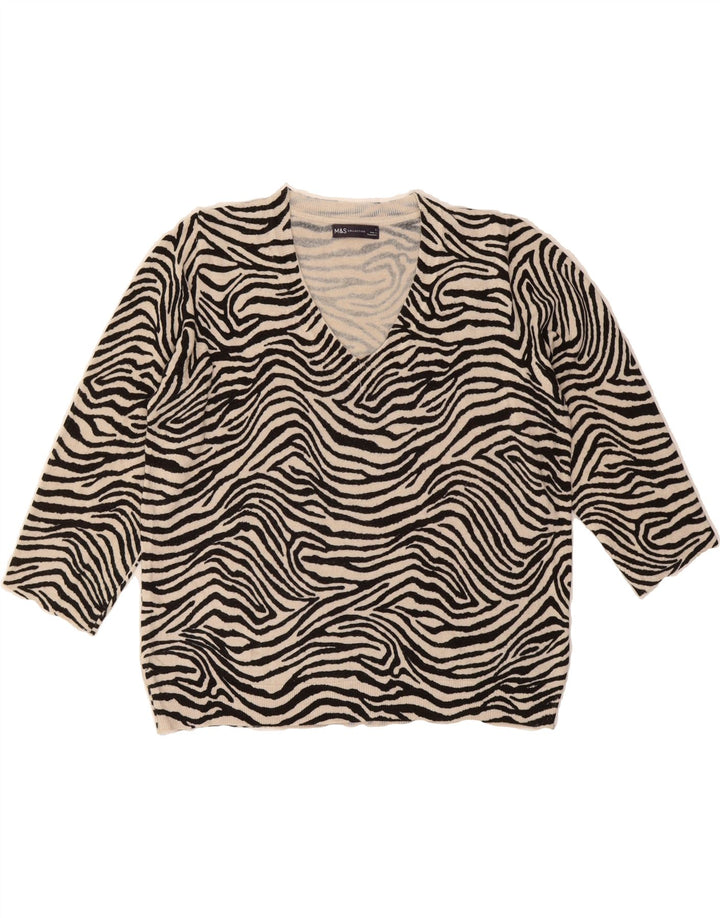 MARKS & SPENCER Womens V-Neck Jumper Sweater UK 16 Large Beige Vintage Marks & Spencer and Second-Hand Marks & Spencer from Messina Hembry 