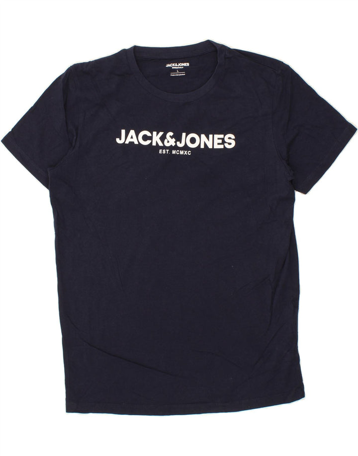 JACK & JONES Mens Graphic T-Shirt Top Large Navy Blue Cotton Vintage Jack & Jones and Second-Hand Jack & Jones from Messina Hembry 