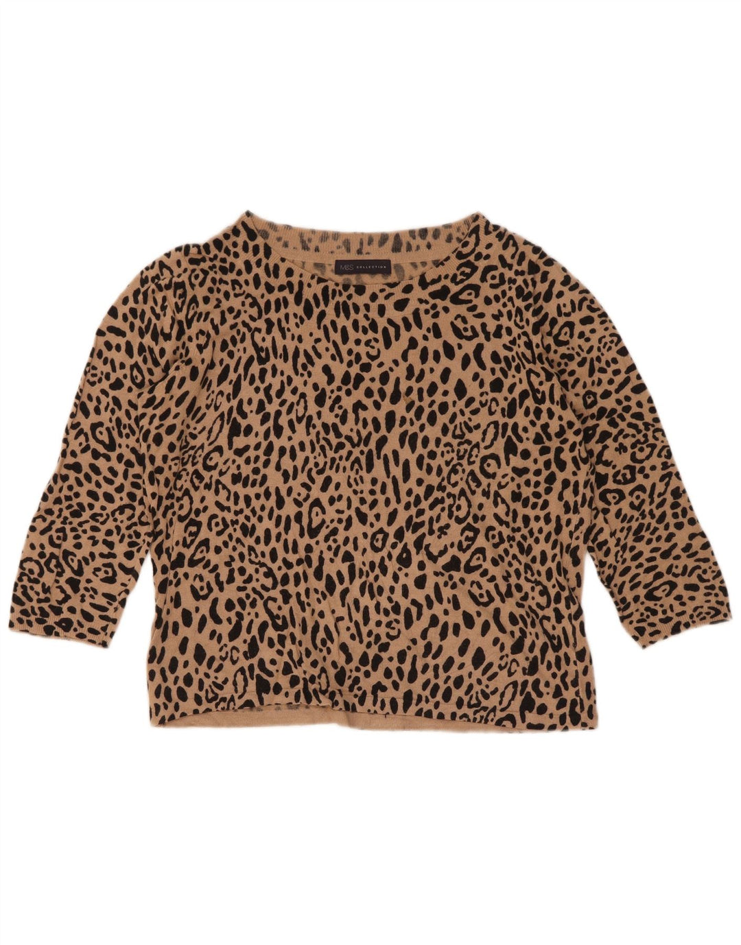 Marks & Spencer Dame Crop Crew Neck Jumper Sweater UK 12 Medium Brown
