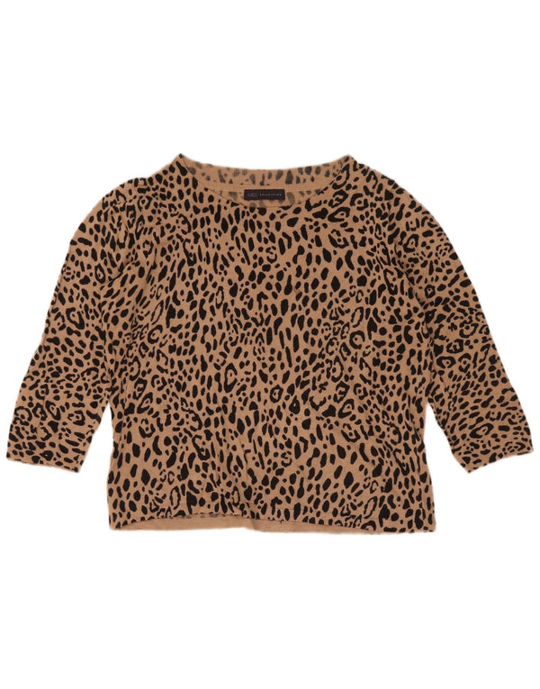 Marks & Spencer Dame Crop Crew Neck Jumper Sweater UK 12 Medium Brown