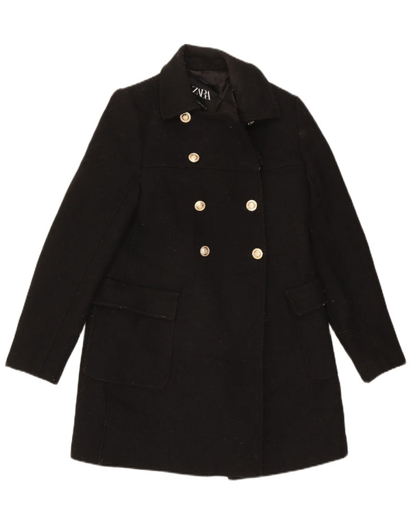 Zara Dame Dobbeltradet Frakke UK 6 XS Sort Uld