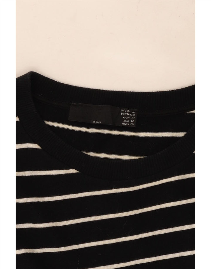 ZARA 3/4 ærmet asymmetrisk kjole til kvinder UK 14 Mellem sort stribet