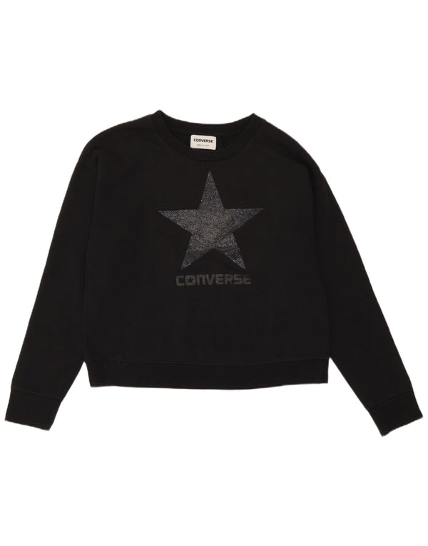 Converse Dame Grafisk Oversized Sweatshirt Jumper UK 10 Lille Sort