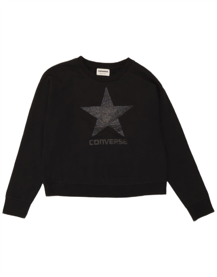 Converse Dame Grafisk Oversized Sweatshirt Jumper UK 10 Lille Sort