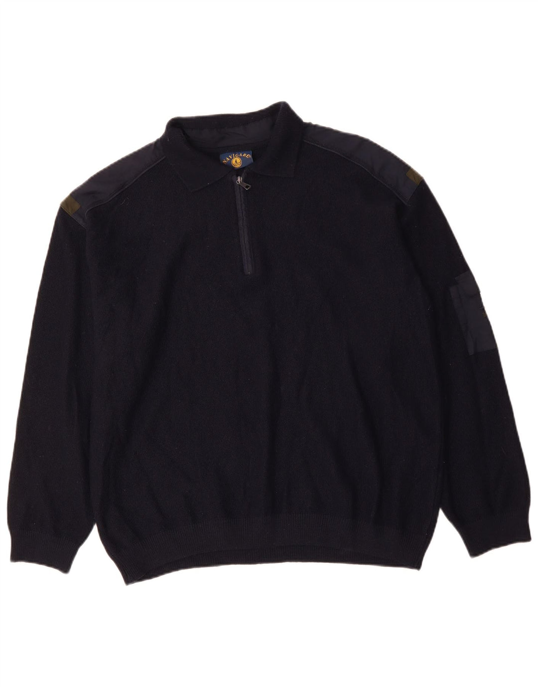 NAVIGARE Polo-hals sweater med lynlås til mænd 2XL marineblå merinould