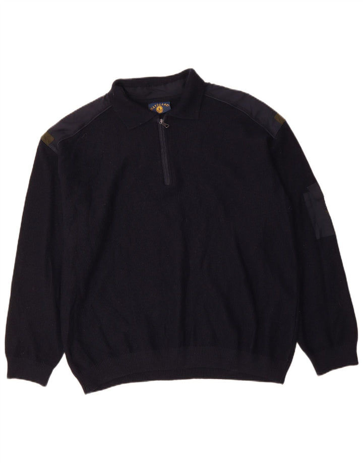 NAVIGARE Polo-hals sweater med lynlås til mænd 2XL marineblå merinould