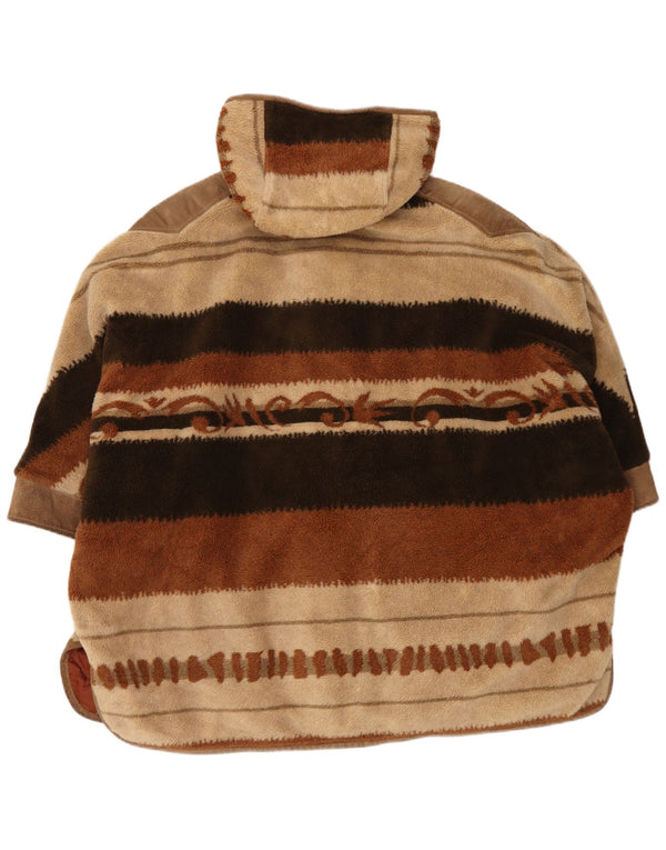Vintage fleeceoverfrakke til kvinder med hætte UK 22 3XL Brun Colourblock