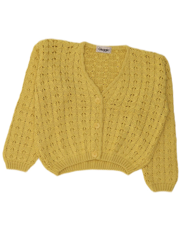 Vintage Kvinders Crop Cardigan Sweater UK 16 Stor Gul Bomuld