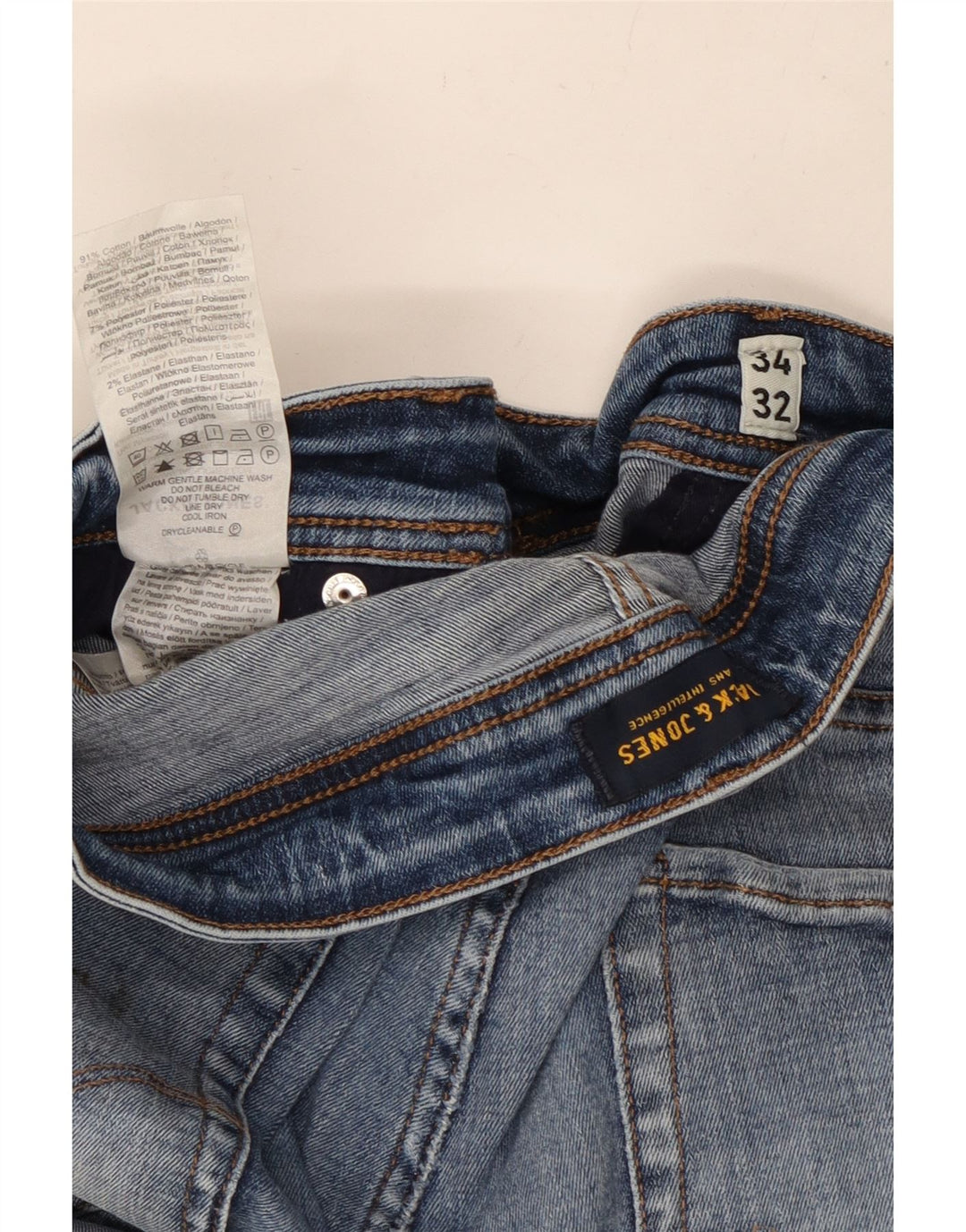 JACK & JONES Herre GLENN Distressed Slim Jeans W34 L32 Blå Bomuld