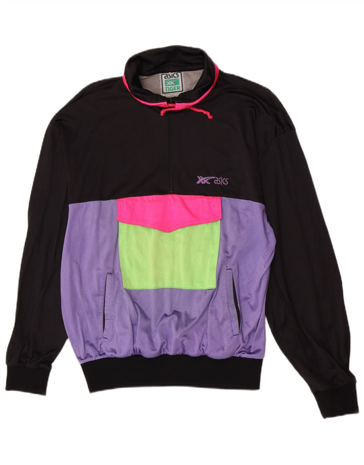 Asics Dame Pullover Træningsdragt Top IT 48 Small Black Colourblock 90'erne