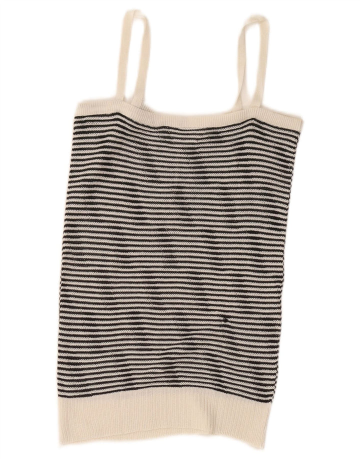 Vintage Dame Crop Knit Cami Top UK 8 Small White Striped
