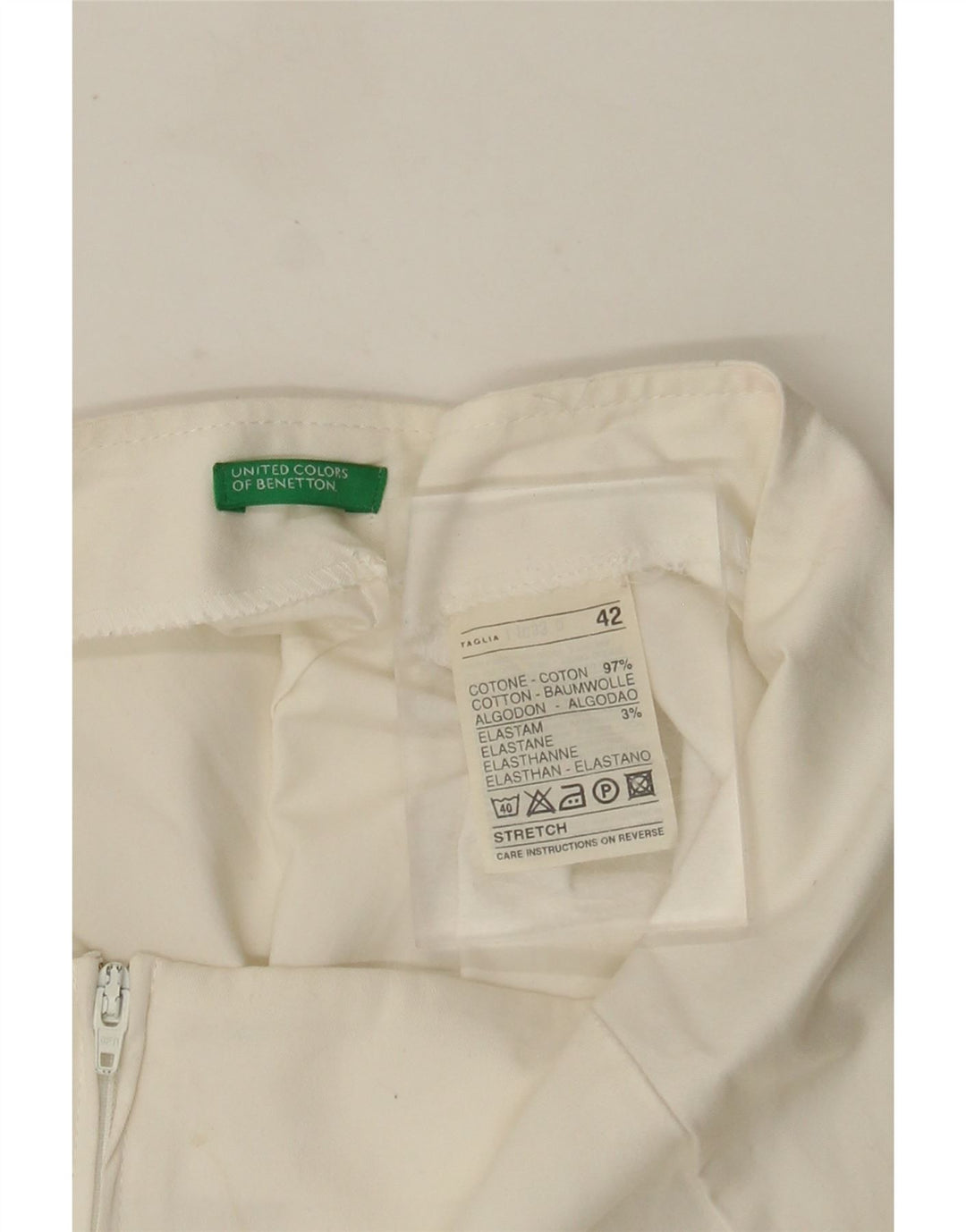 Benetton Dame A-Line Nederdel IT 42 Medium W28 Hvid Bomuld