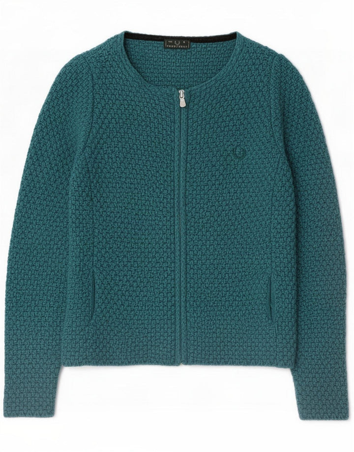 Fred Perry Womens Cardigan Sweater UK 10 Small Green Wool