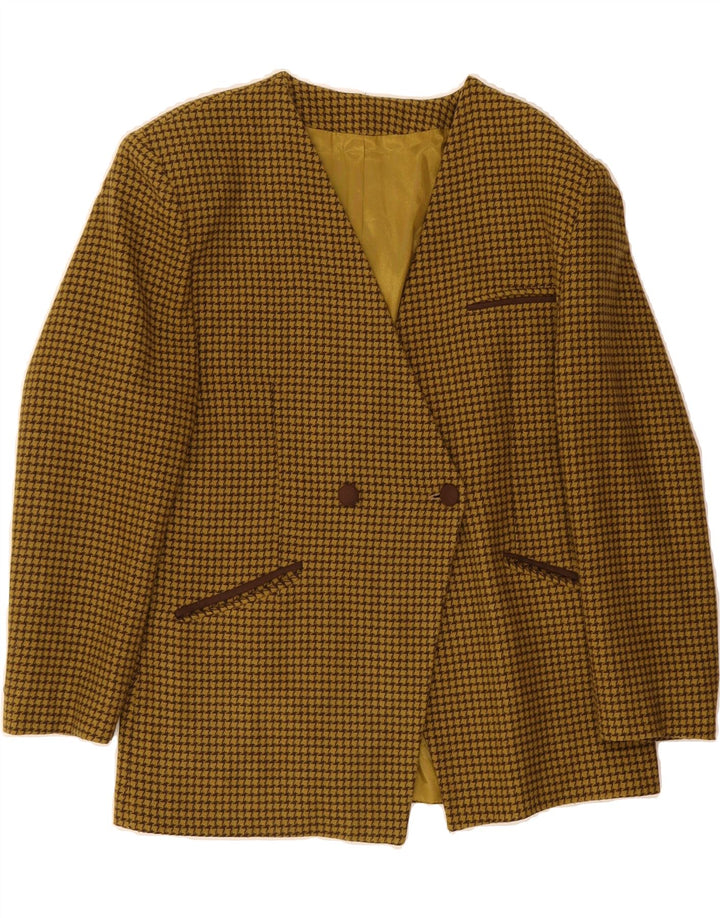 VINTAGE Womens Double Breasted Blazer Jacket IT 48 XL Khaki Houndstooth Vintage Vintage and Second-Hand Vintage from Messina Hembry 