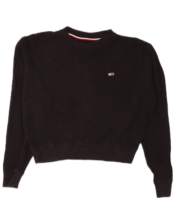 TOMMY HILFIGER Oversized Crop Top Langærmet UK 10 Small Black