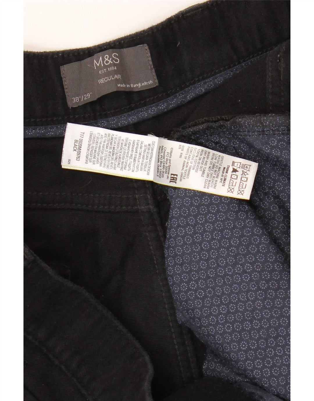 Marks & Spencer Herre Regular Fit Casual Bukser W38 L29 Sort Bomuld