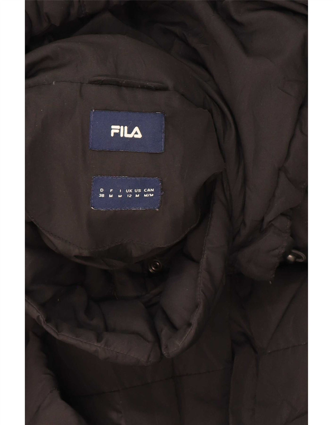 Fila Dame Hætte Polstret Frakke UK 12 Medium Sort Polyester