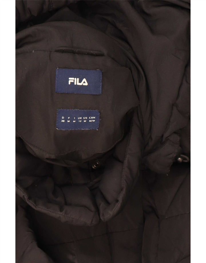 Fila Dame Hætte Polstret Frakke UK 12 Medium Sort Polyester