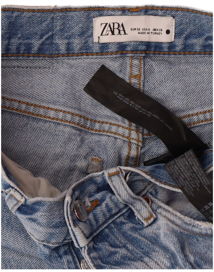 Zara Dame Distressed Tapered Jeans EU 36 XS W26 L27 Blue Cotton Grunge
