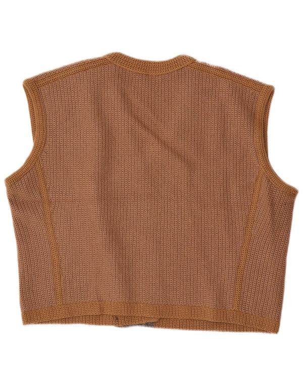Vintage damestrikket vest UK 16 Stor beige stribet