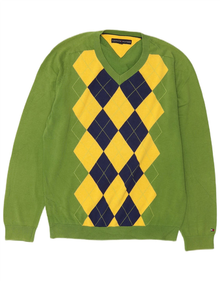 Tommy Hilfiger Herre V-hals sweater Medium Green Argyle/Diamond