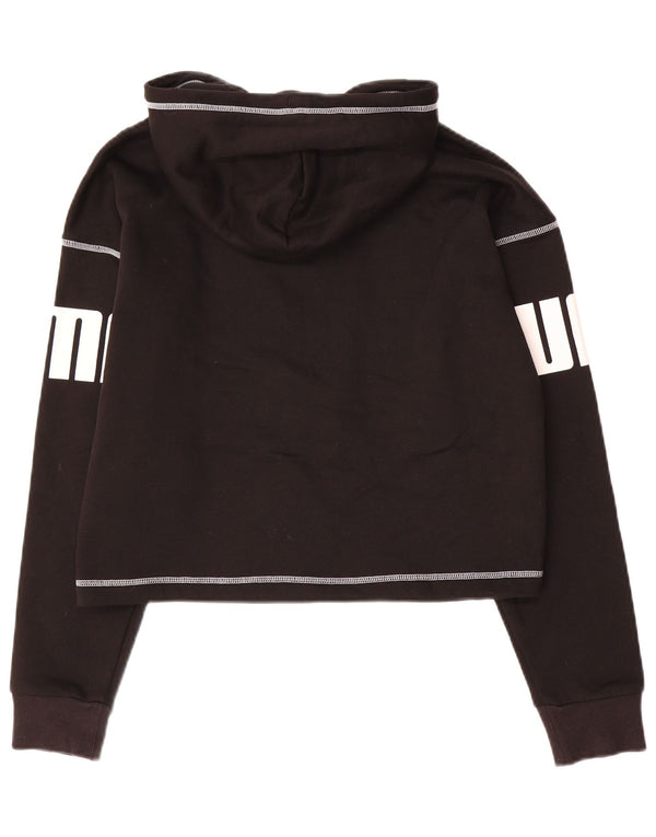 PUMA Oversized grafisk hættetrøjetrøje til kvinder UK 14 Medium Sort bomuld