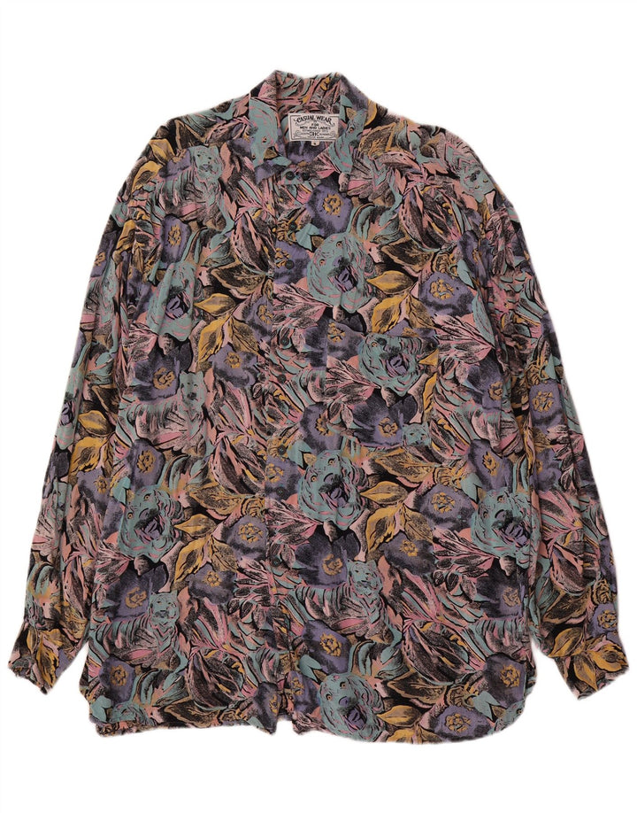 Vintage herreskjorte stor flerfarvet blomsterviscose