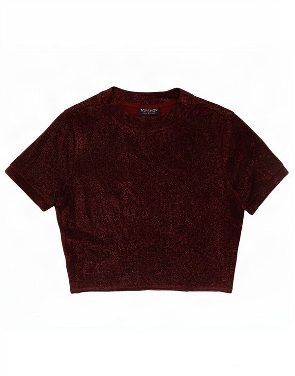 Topshop Dame Crop Bluse Top UK 8 Small Maroon Flecked Viskose