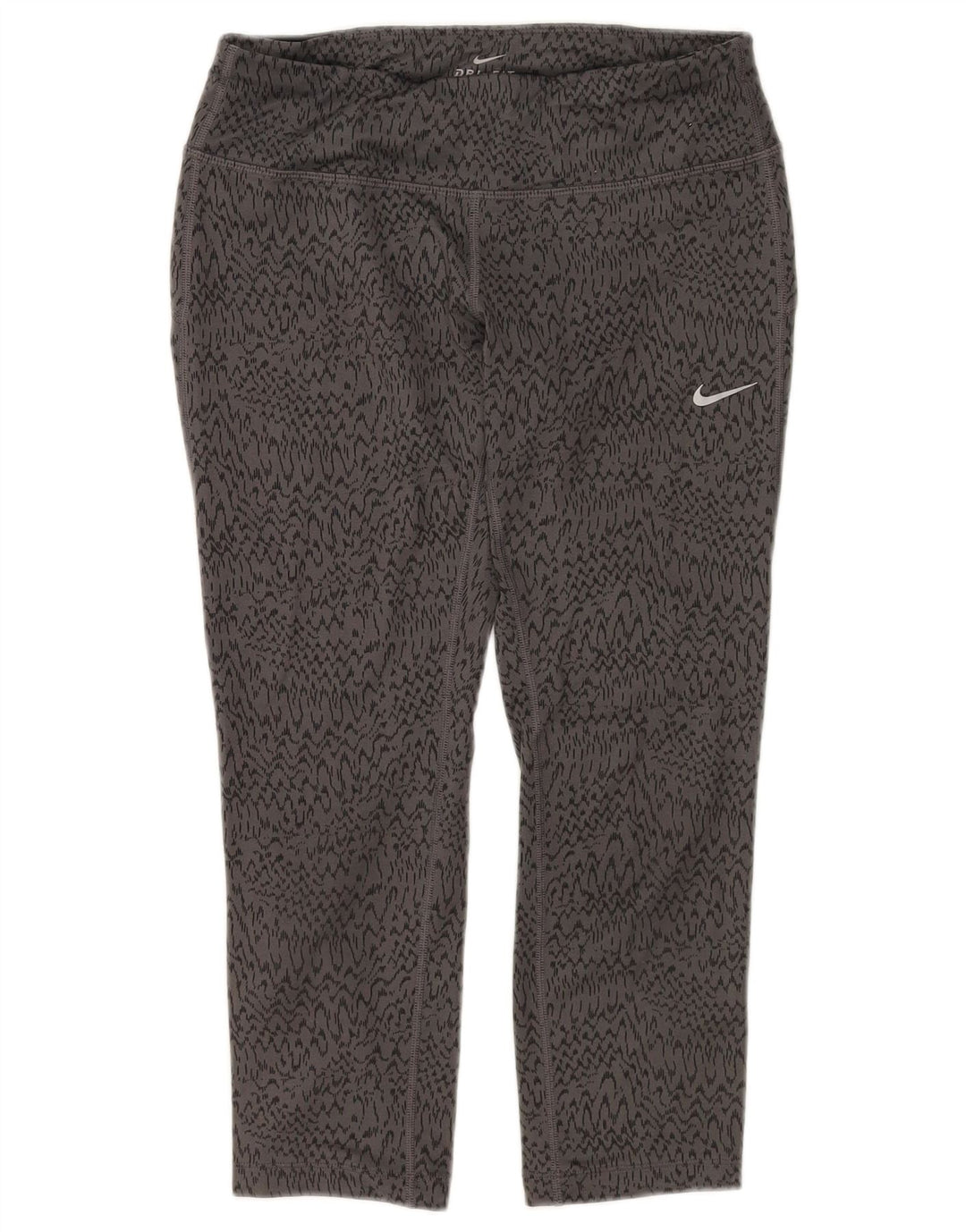 NIKE Dame Dri Fit Capri Leggings UK 8 Small Grey Animal Print Polyester