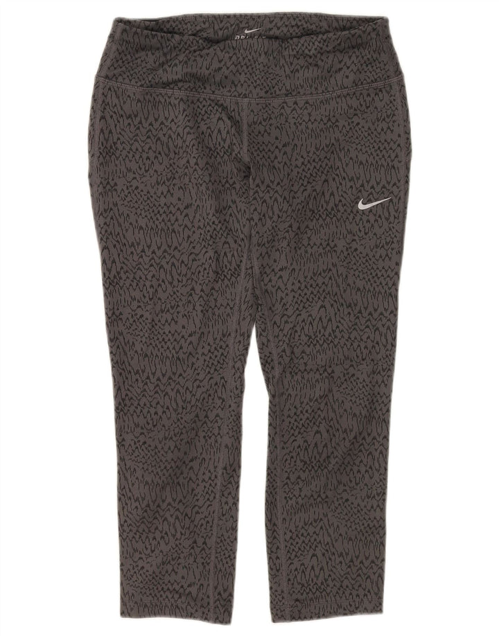 NIKE Dame Dri Fit Capri Leggings UK 8 Small Grey Animal Print Polyester
