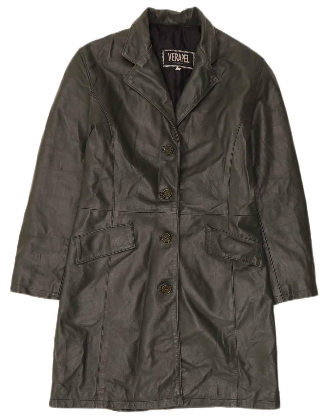 Vintage læderfrakke til kvinder UK 14 Medium Khaki Læder